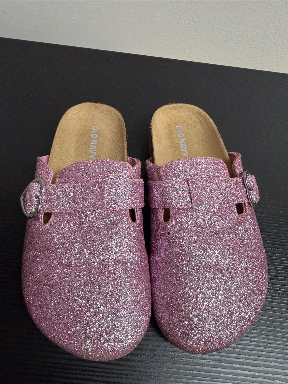 Old Navy Kids Pink Glitter Slip-On Buckle Clogs SZ 13